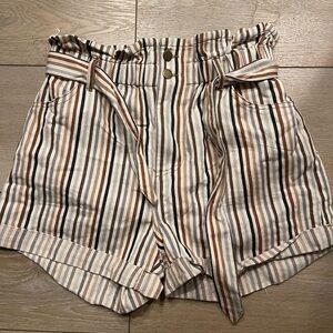 Entro paperbag striped belt soft denim shorts L